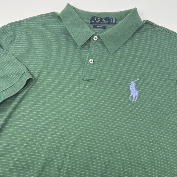 Polo Ralph Lauren Mens Pro Fit Large Green Striped Golf Big Pony‎ - Picture 1 of 7